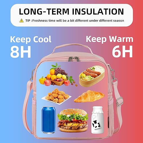 Miniatura 3 de Lonchera para mujer, lonchera de doble cubierta aislada para adultos, bolsa enfriadora a prueba de fugas con correa ajustable para el hombro para el