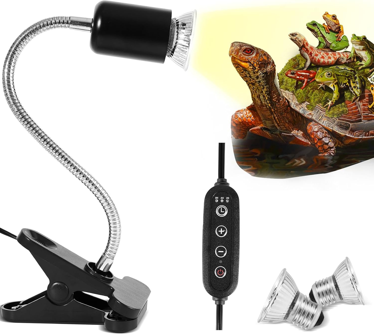 is a Versatile and Safe Reptile Heat lamp,with Lights That Rotate in All Directions and are Suitable for Reptiles,Such as Tortoises and Lizards,(2 Bulbs 25W+50W,110V)