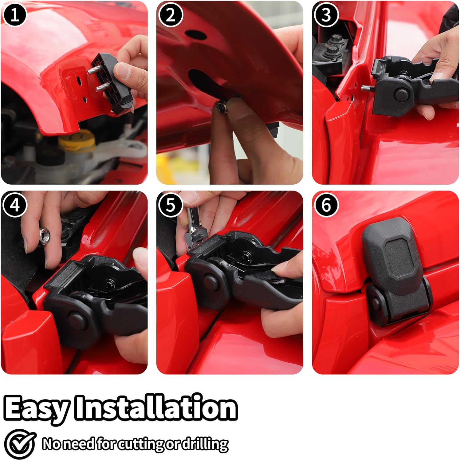 JWWY OEM Hood Latches Original Hood Lock Catch Latch Kit Compatible with 2018-2026+ Jeep Wrangler JL JLU & Jeep Gladiator JT,Black 2Pcs(2026 New Model)
