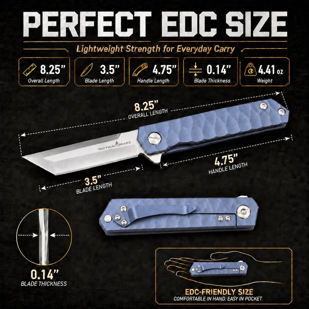 Amazon.com : TACTICAL GEARZ Titanium Pocket Folding Knife for EDC