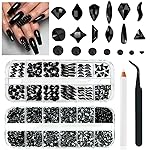 qiipii 4080Pcs Black Nail Rhinestones Multi Shapes Flatback Jet Black Gems for Nails Round Beads K9 Glass Nail Crystals Stones Diamonds jewels Nail Art Supplies Charms for Nail Face Eyes Makeup Crafts