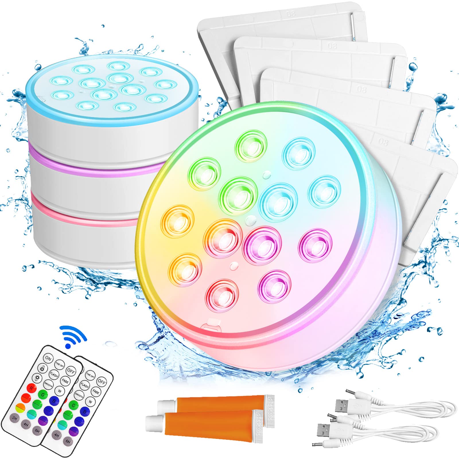 XIILSIE Submersible LED Lights with Remote, Full Waterproof 13 Color