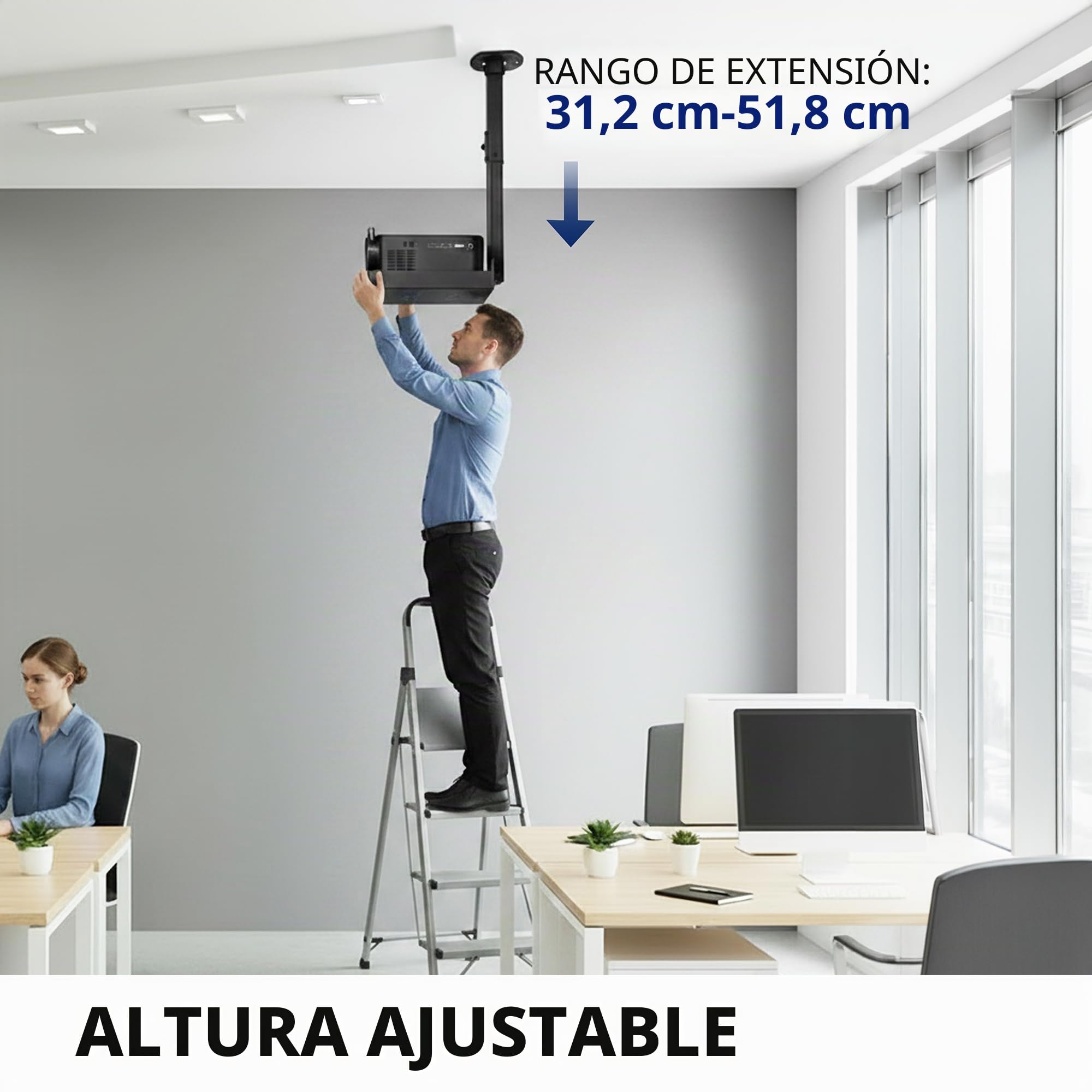 VIVO Soporte universal para bandeja de proyector extensible de techo, proyección ajustable en altura, instalación sin agujeros, enrutamiento de cables oculto, negro, MOUNT-VP08B