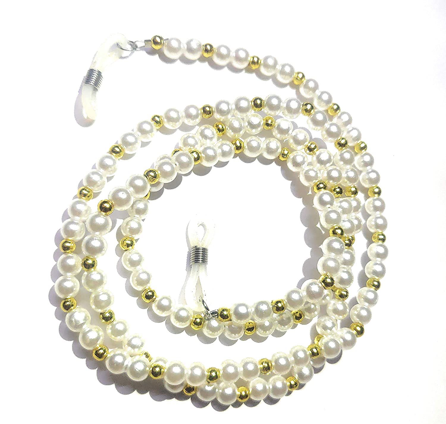 Bhavya Optic® White & Gold Pearl Eyeglass,Sunglass Spectacle Cord & Lanyard Neck Strap String Chain Link Holder- 1 Pc-image-13