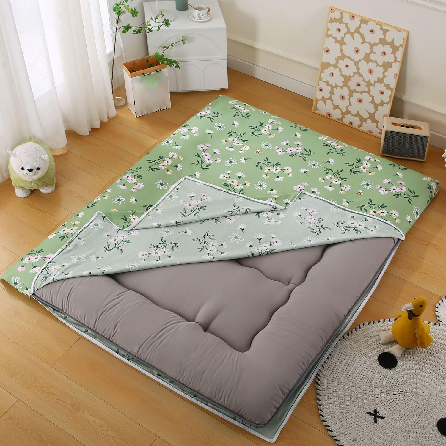 LDLCYCN ,J,120x200cm/47 * 79in, Cotton Futon Mattress Cover Zippered Traditional Japanese Floor Mat Cover