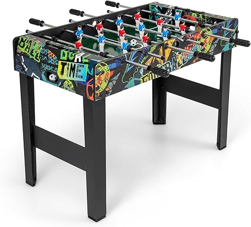 GYMAX Mesa de futbolín, juego de mesa de fútbol de 34 pulgadas con 2 bolas, anotadores manuales, construcción de MDF resistente para sala de juegos,