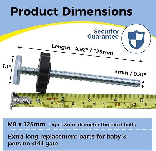 Miniatura 2 de Paquete de 4 varillas de husillo para puerta de bebé, M8 x 4.921 in (0.315 in de diámetro), pernos de tensión de repuesto universales para puertas