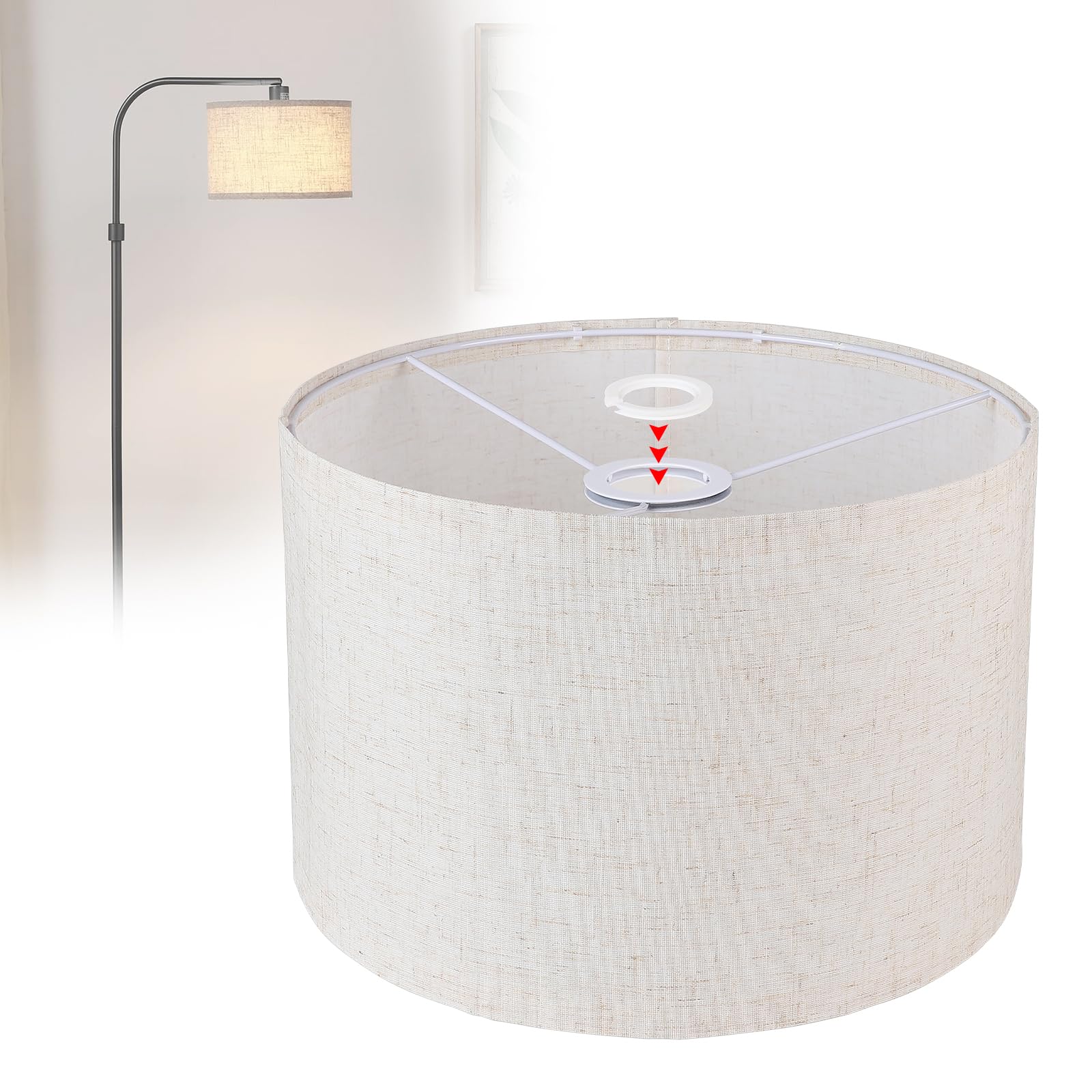 EFUTURETIME Klosz do lampy z tkaniny H20 X Ø 30cm, klosz bębnowy pasujący do opraw E14/E27, do lampy stojącej, sufitowej, wiszącej, ścienny, lampki nocnej, stołowej, beżowy