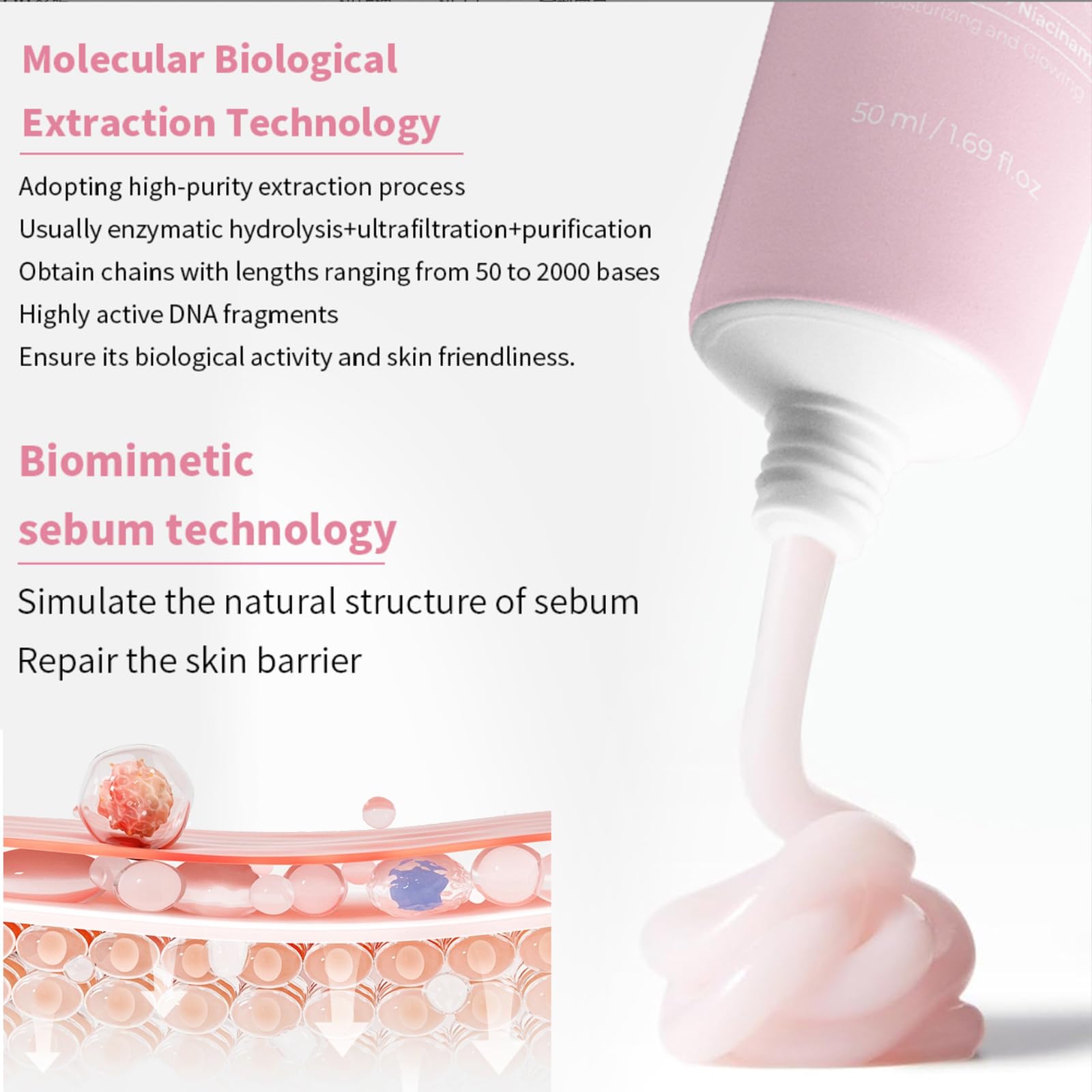 PDRN Moisturising Soothing Cream, 50ml, with Salmon DNA and Ceramide Complex - Image 2