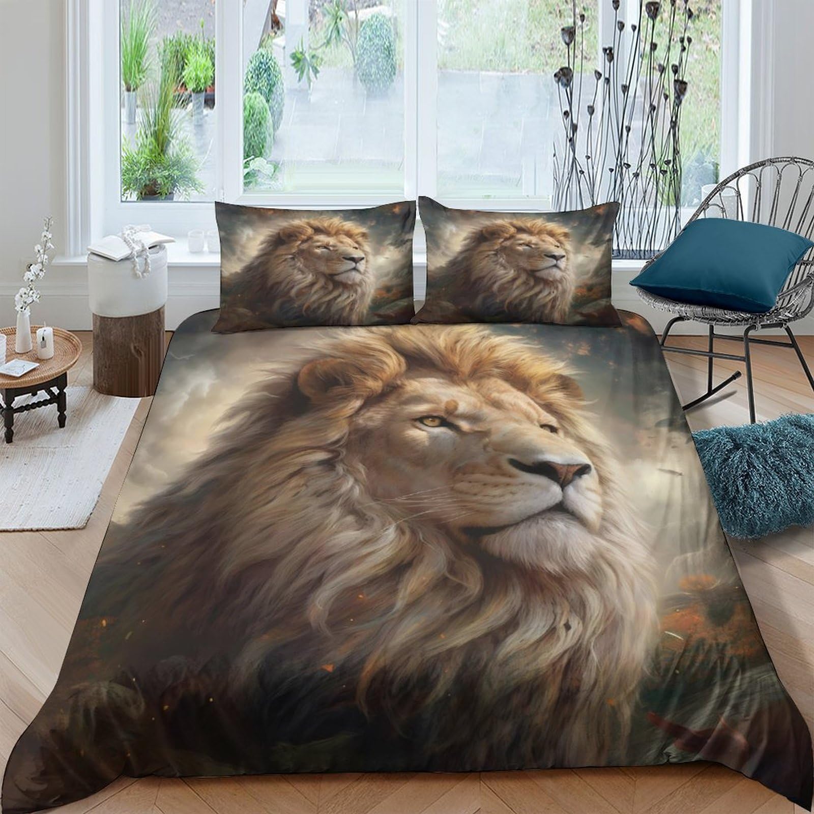 Linge de lit lion hypoallergénique et infroissable pour lit enfant 140x200