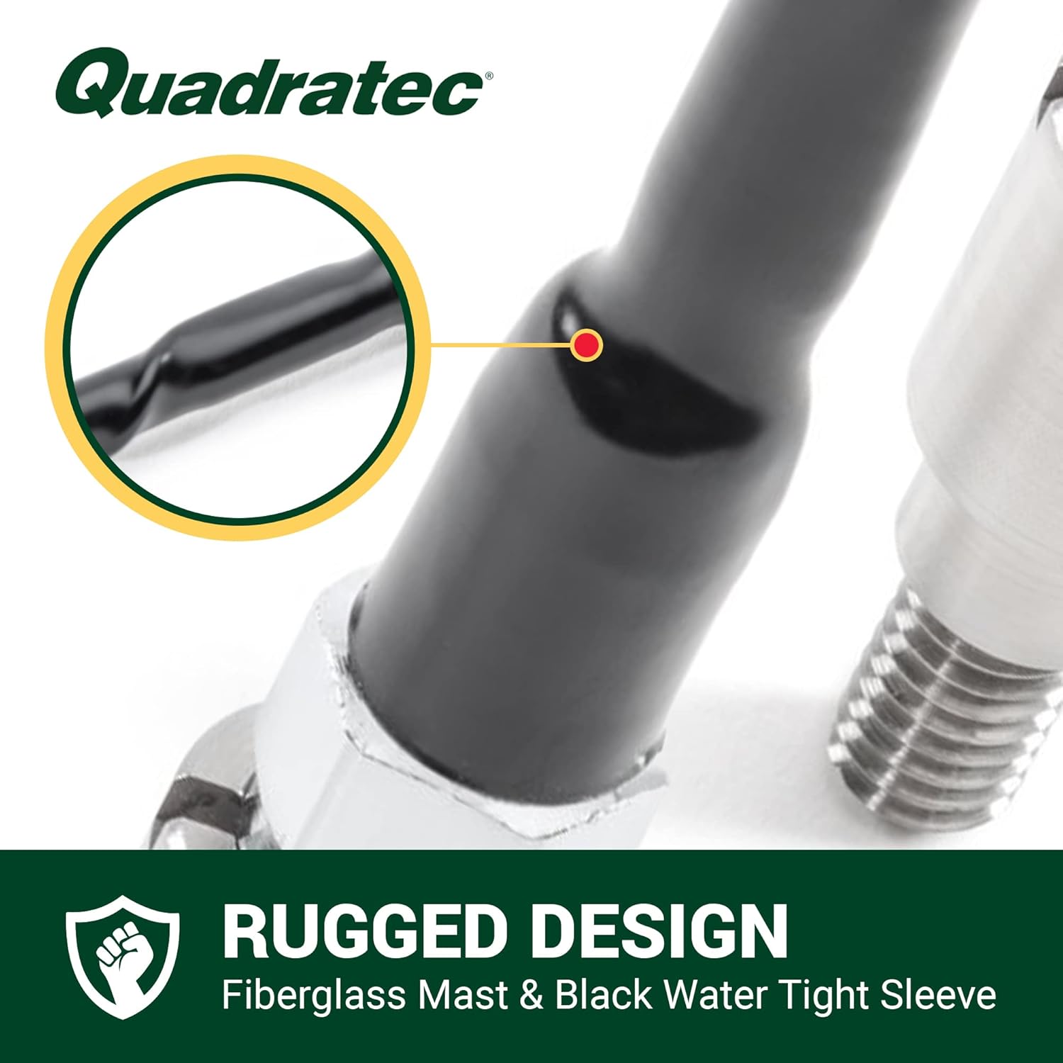 Quadratec 16" Hi Performance AM/FM Stubby Antenna - Fits Jeep Gladiator JT, Wrangler JK, JL, JKU, & JLU 2007-2023 - No Tool Installation