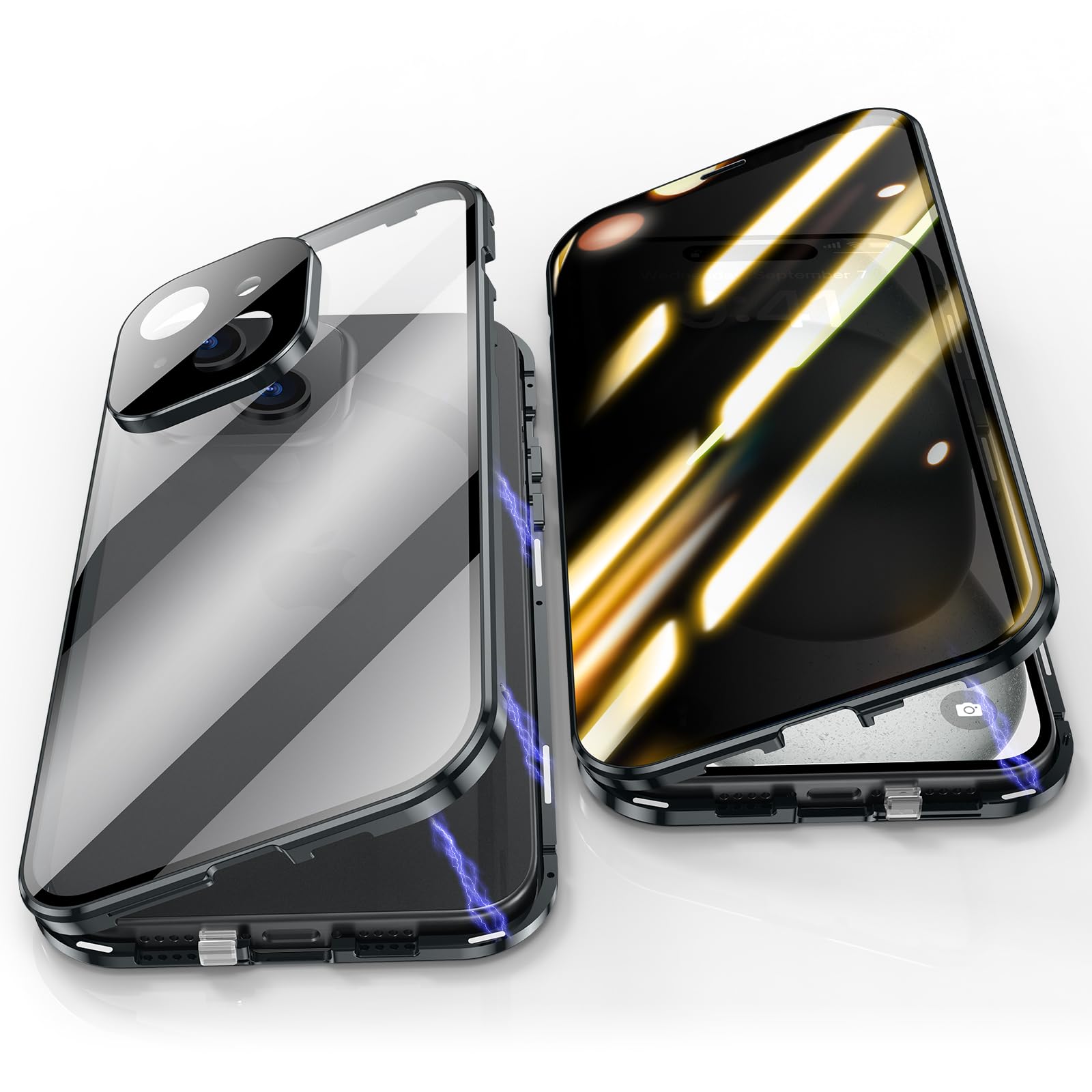 Jonwelsy Anti Peeping Case for iPhone 15 Plus (6.7"), 360 Degree Front and Back Privacy Tempered Glass Cover, Anti SPY Screen