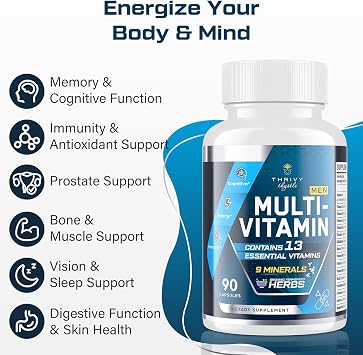 Multivitamin for Men 50+ with Methylated B12 & Folate, Omega-3 & CoQ10 Fermented Herbal Blend, 43 Vitamins & Minerals Supports Brain & Memory and Immune Health - 90 Capsules