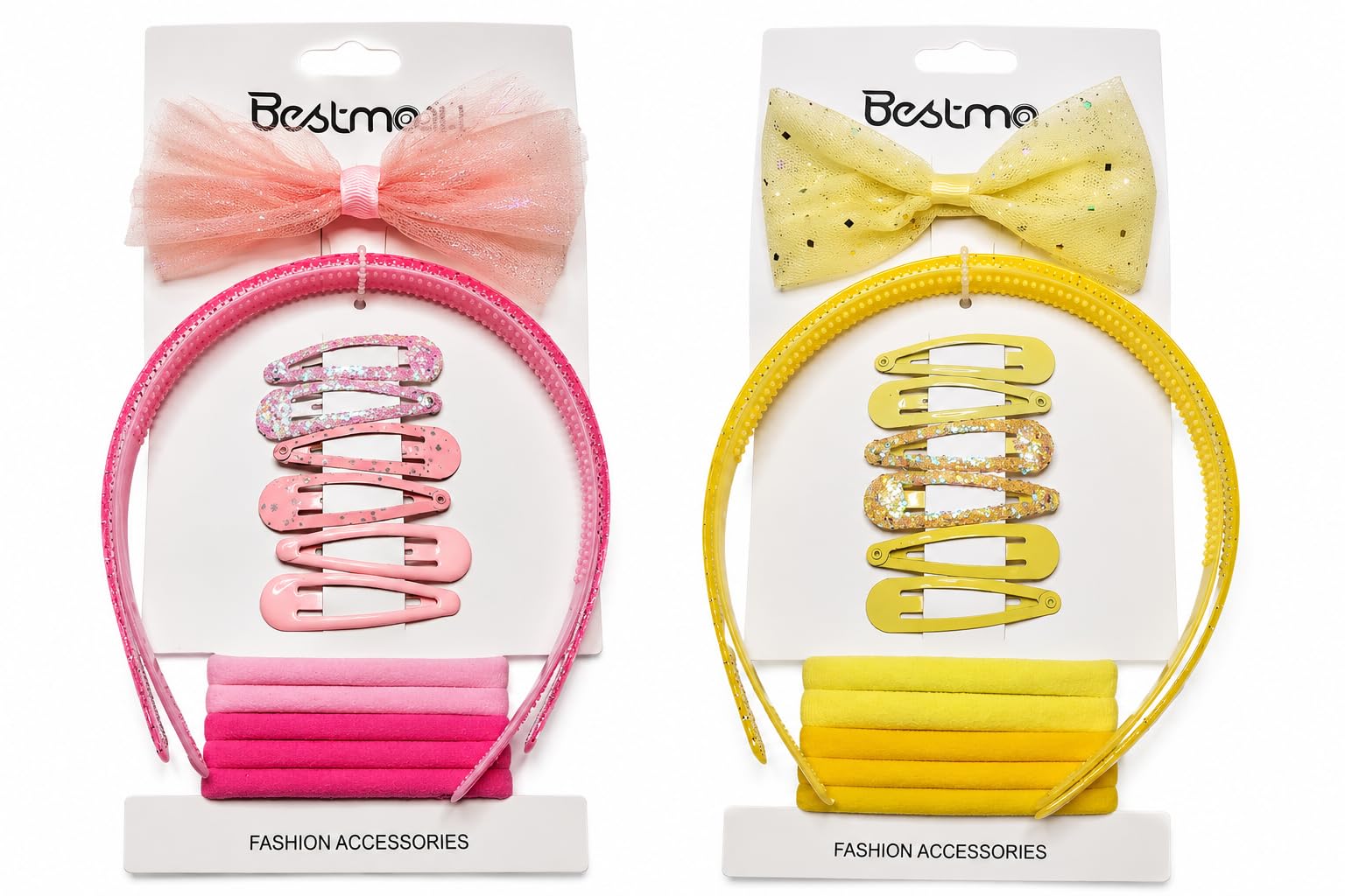 Opal Designs Girls Hair Accessories Combo Set | Headband, Bow Clip, Snap Clips & Rubber Bands Set | Satin, Tulle, Lace & Net Fabric | Multicolor Stylish Hair Set for Kids | Pack of 1 Set (Yellow)-picture-10