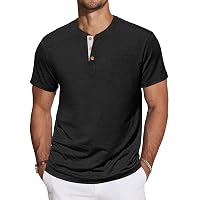 TARAINYA Henley T-Shirt Uomo Cotone Maglietta Maniche Corte Tinta Unita con Tasche Estate Nero M