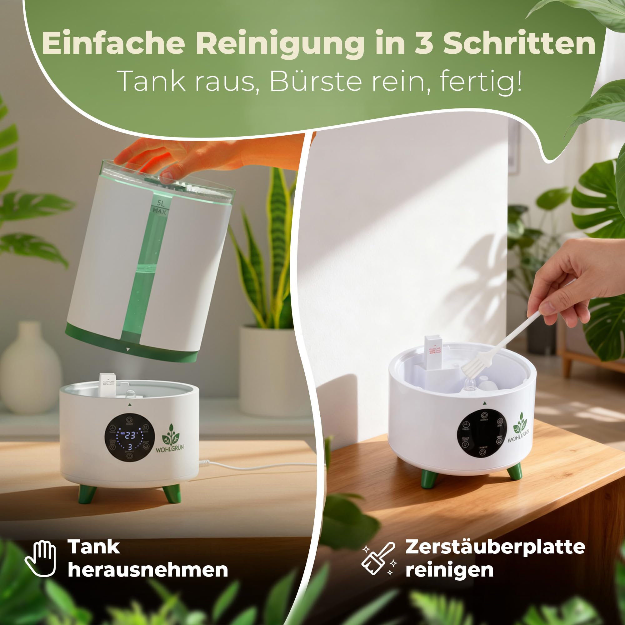 WOHLGRÜN TAU360 Ultraschall Luftbefeuchter 5L mit Hygrostat 360 Grad für Pflanzen Schlafzimmer Growzelt