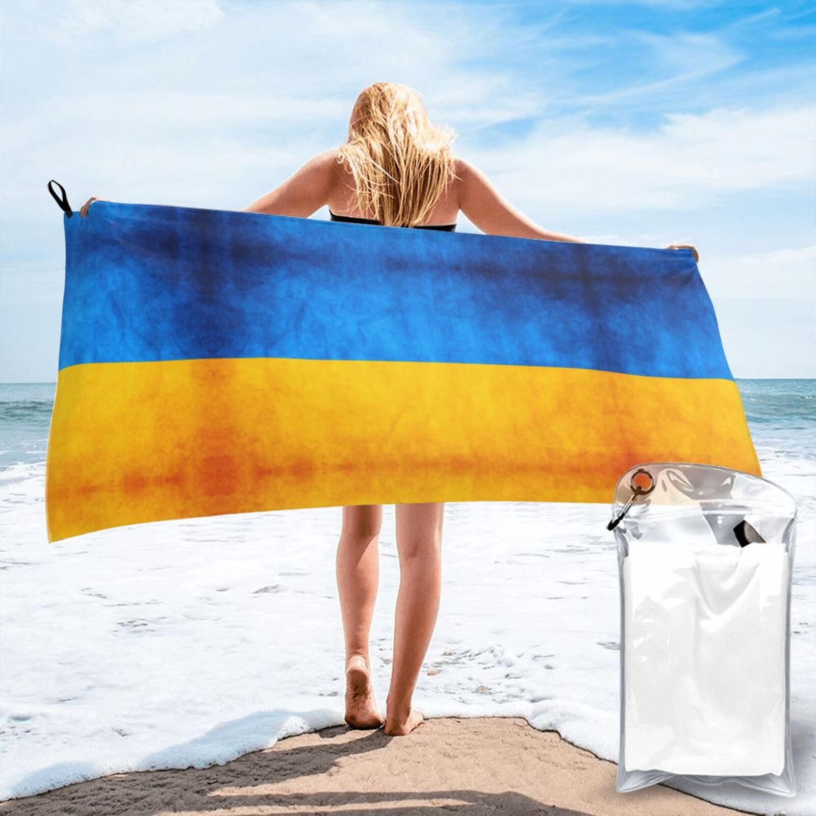 DIEzig Ukrainian Flag Print Beach Towel Fast Dry Thin For Holiday Vacation Cruise Gym Swimmers