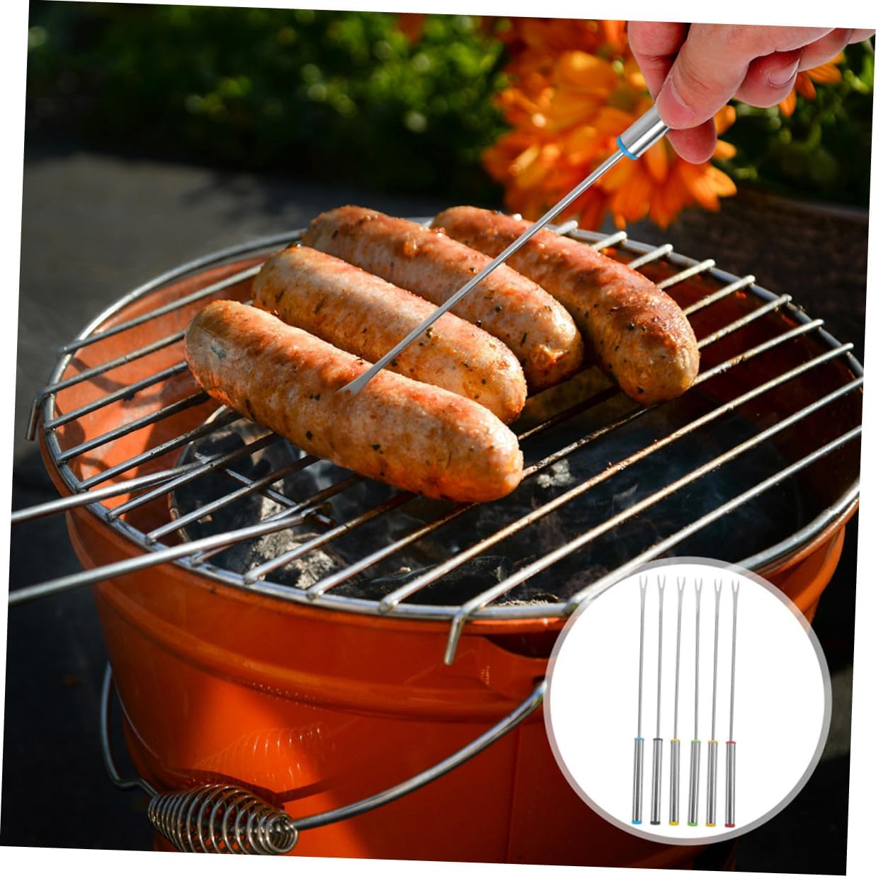 18pcs Stainless Steel Fondue Forks Set, Reusable Long Handle Dessert and Fruit Dipping Sticks with Color-coded Handles for Cheese, Chocolate, Barbecue, and Candy Dipping