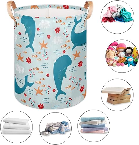 Miniatura 5 de Cute Whale Starfish 20.6" Tall Laundry Basket Hampers Foldable Laundry Storage Bin Cesta De Lavanderia Laundry Hamper Basket for Bathroom Bedroom