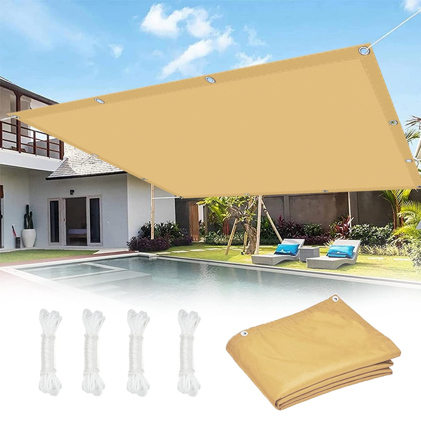 Voile d'ombrage anti-UV rectangulaire beige 2.5x6.5 m bâche de jardin étanche