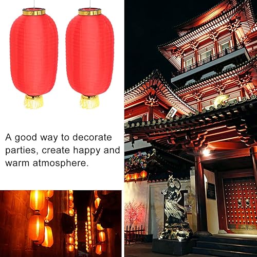 Miniatura 3 de Amosfun 2 linternas chinas japonesas impermeables plegables de seda para bodas, fiestas, decoraciones colgantes de jardín (rojo)