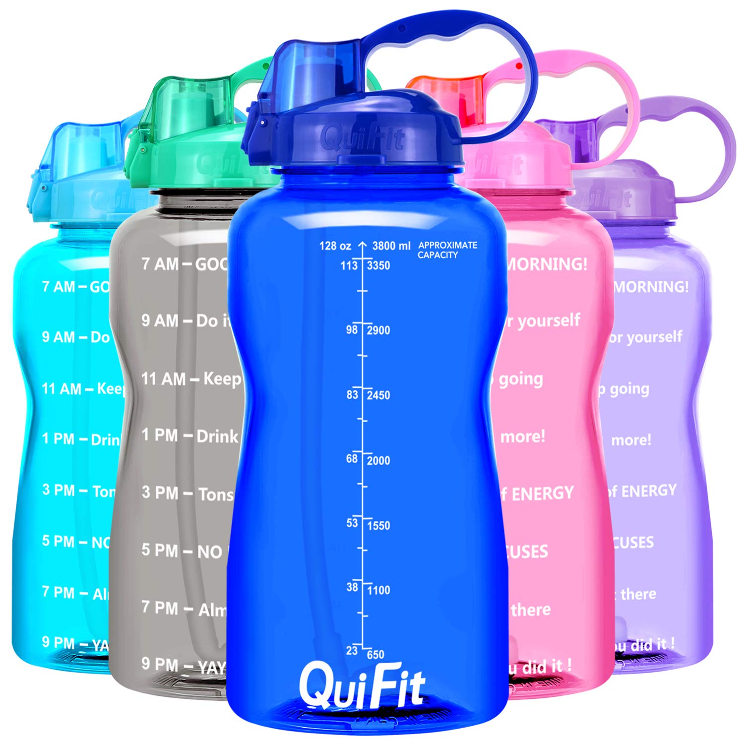 QuiFit 2L Large Sport Water Bottle with Straw & Time Marker,BPA Free,Leak-Proof and Durable,for Fitness and Outdoor Enthusiasts