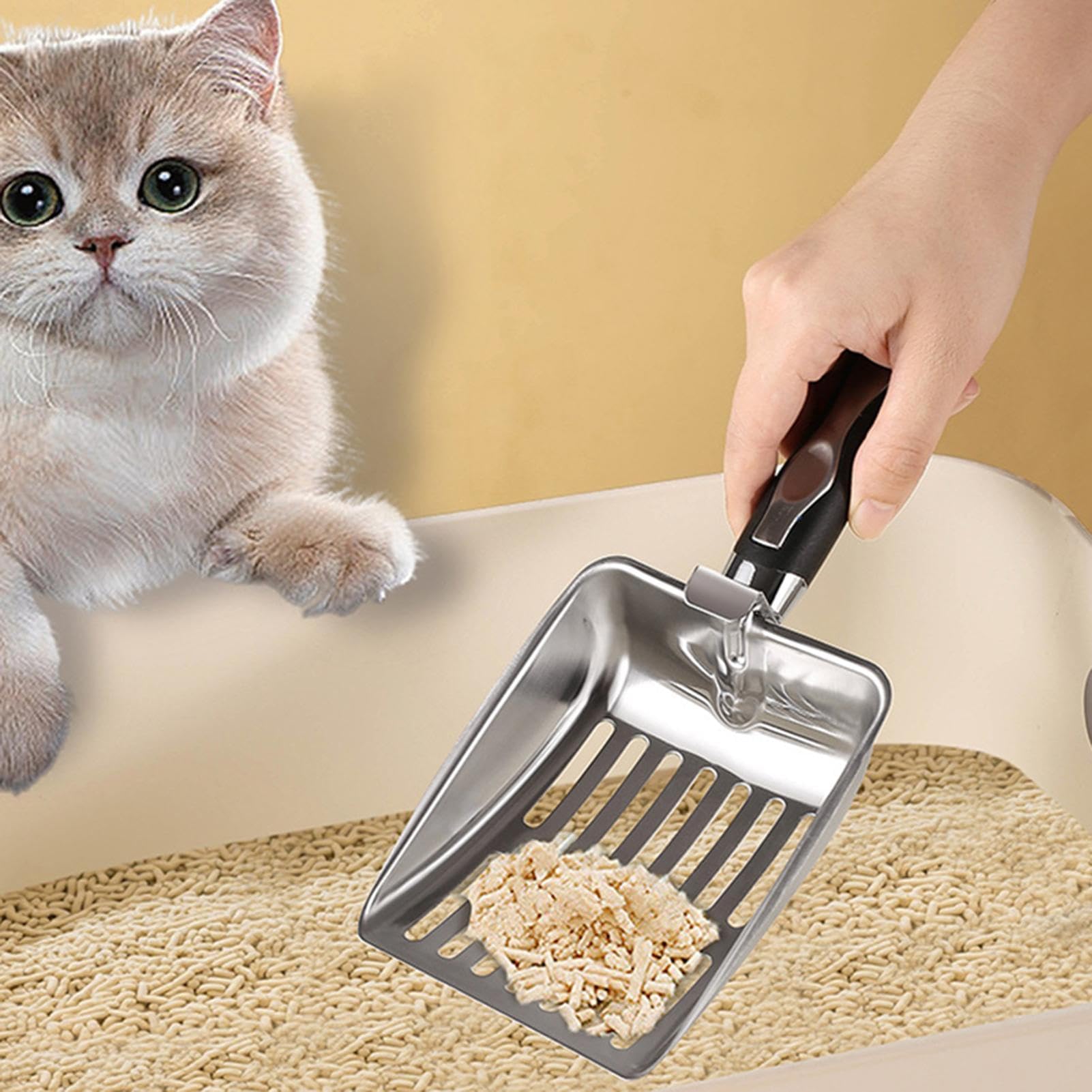 Katzenstreu-Schaufel, Robustes Siebwerkzeug mit ergonomischem Langen Griff, tragbares Reinigungswerkzeug for Wohnung, Reisen, Zuhause, Innenbereich