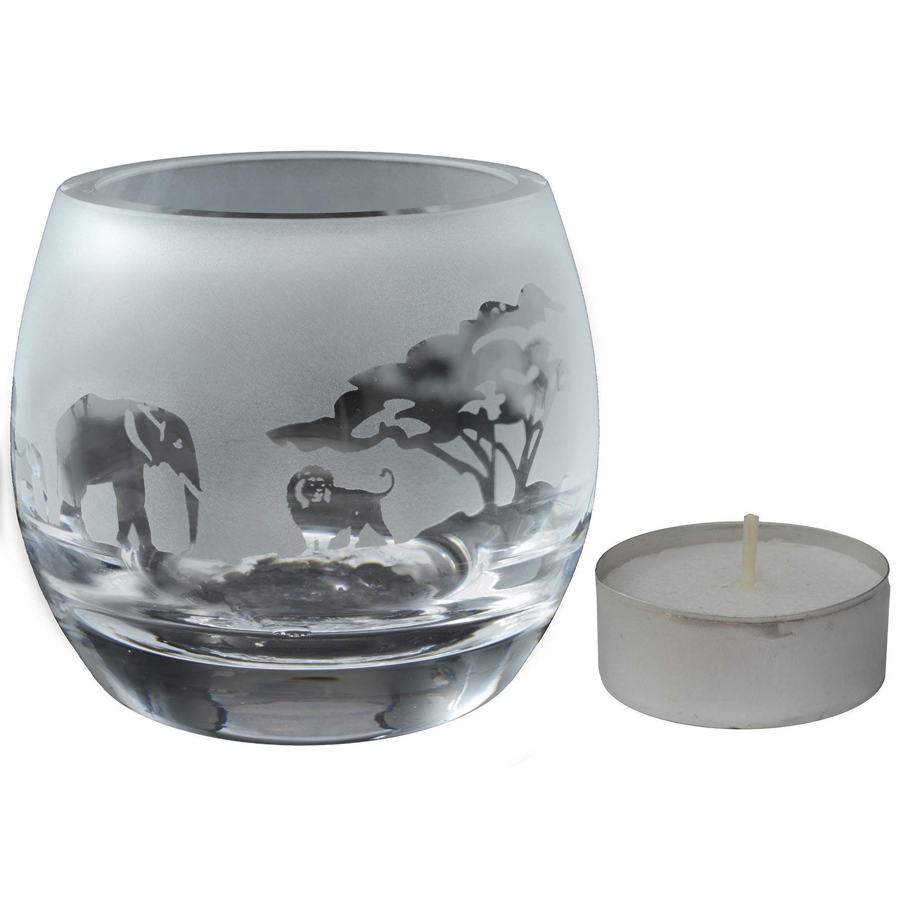 Milford Collection Animo Glass Small Crystal Animal Glass Tealight Candle Holder - Safari