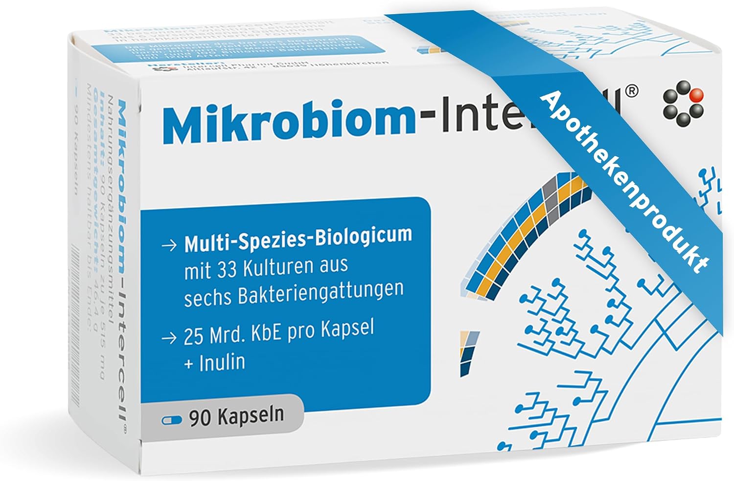 Microbiome Intercell Probiotics - 33 Bacterial Strains High Dose with Inulin 90 Capsules - For Building the Intestine with the Most Important Lactic Acid Bacteria - 25 Billion CFU per Capsule - Lactose Free