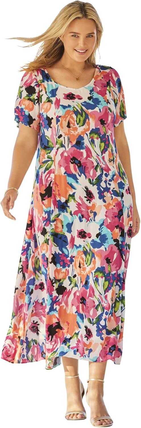 Woman Within Plus Size Short-Sleeve Crinkle Dress
