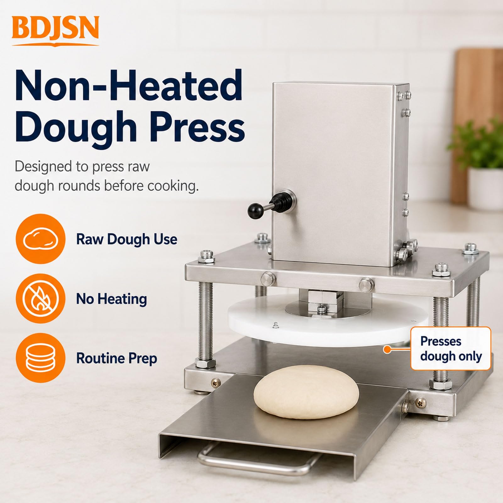 Elektrische Teigpresse, 22 Cm Gewerbliche Teigpressmaschine Mit 2000 N Presskraft, Edelstahl-presse Für Pizza, Tortilla Und Fladenbrot, Ohne Heizfunktion