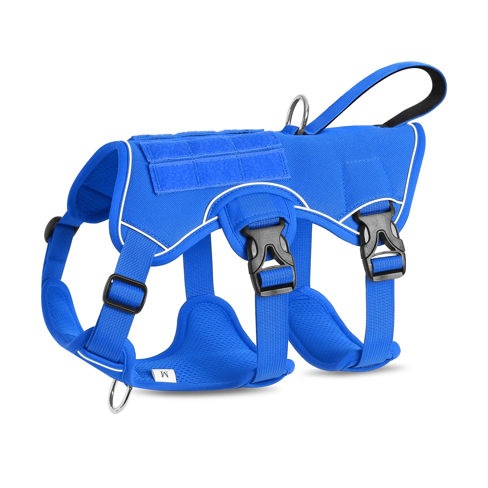 VOOPET Escape Proof Dog Harness, Soft Padded Full Body Pet Harness, Reflective No Pull Dog Harness with Handle and 2 Leash Clips for Medium Dogs Walking Hiking Training (Blue,M)
