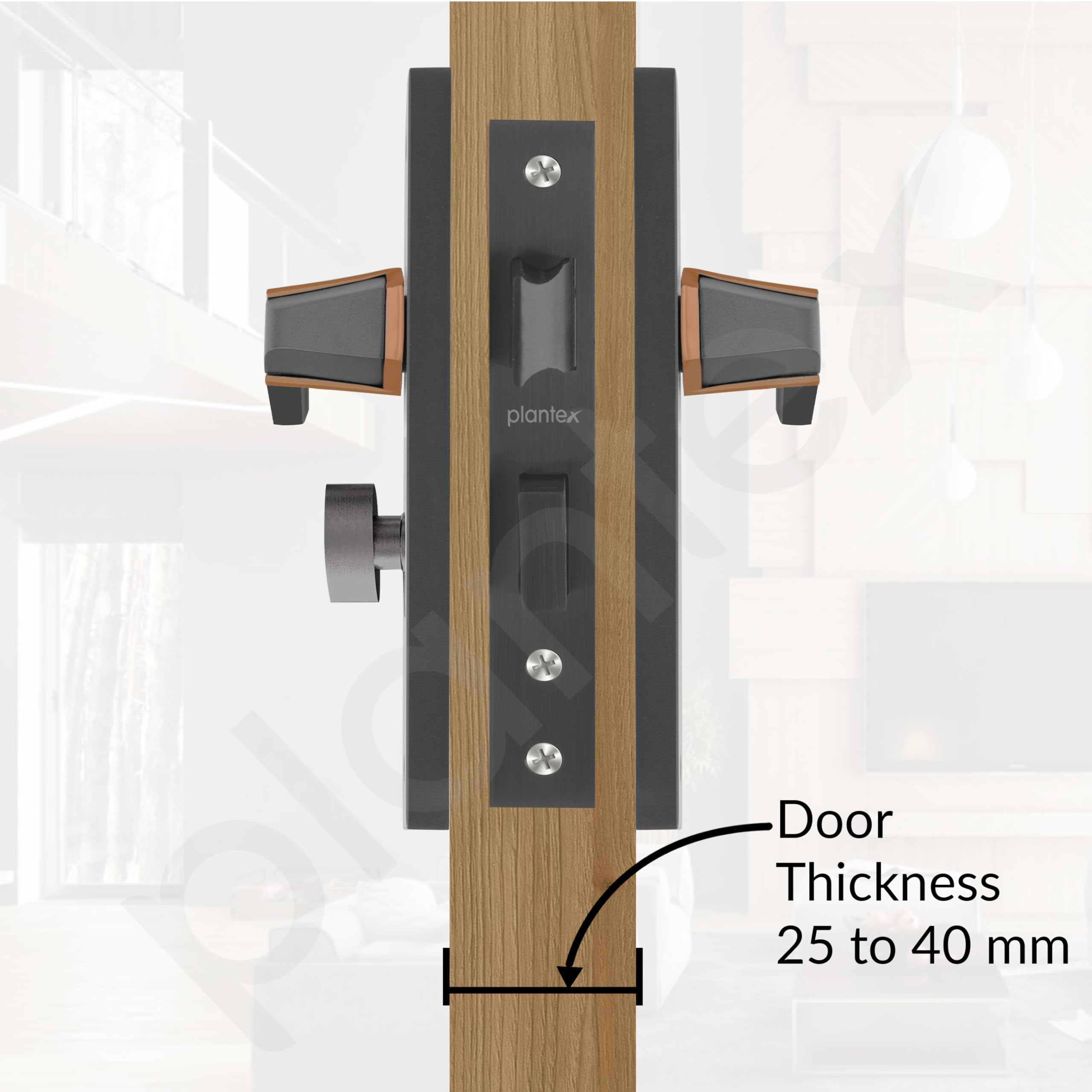 Plantex Heavy Duty Door Lock Set - Main Door Lock Handle Set/Mortise Locks with 3 Keys, Brass Body & Cylinder (8126 - Grey & PVD Choco) — Amazon image 5