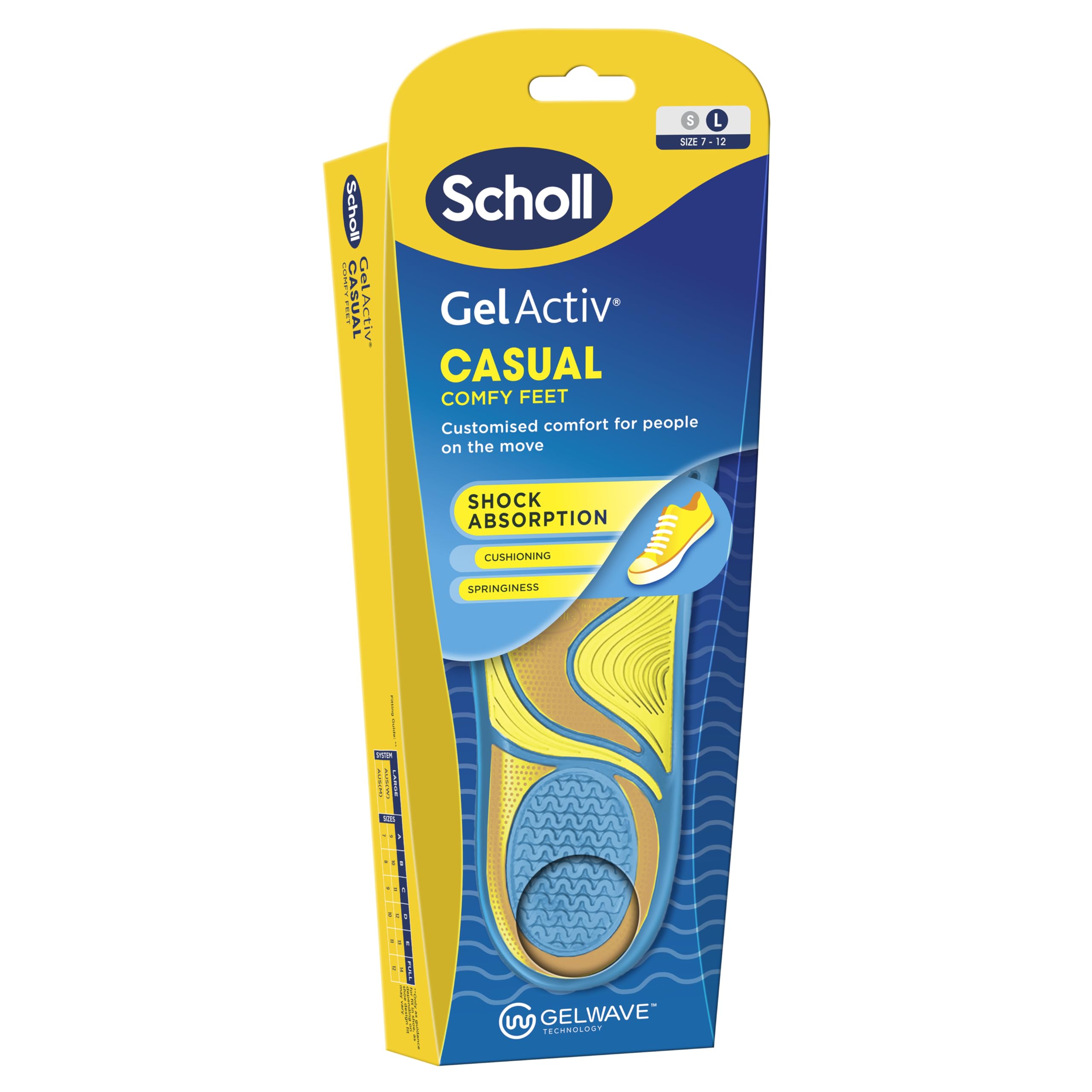 Scholl Gel Activ Insoles for Casual Shoes, Large, Size 7-12