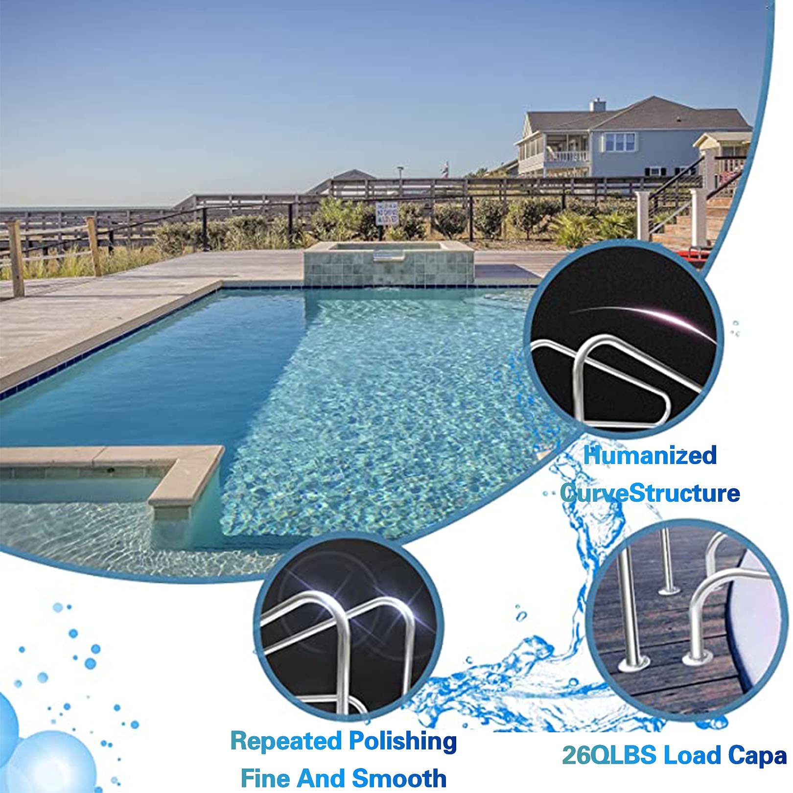 Pasamanos de Seguridad para Piscina Pasamanos de Piscina Pasamanos de Piscina para Piscinas enterradas con Base de Montaje rápido Material Inoxidable