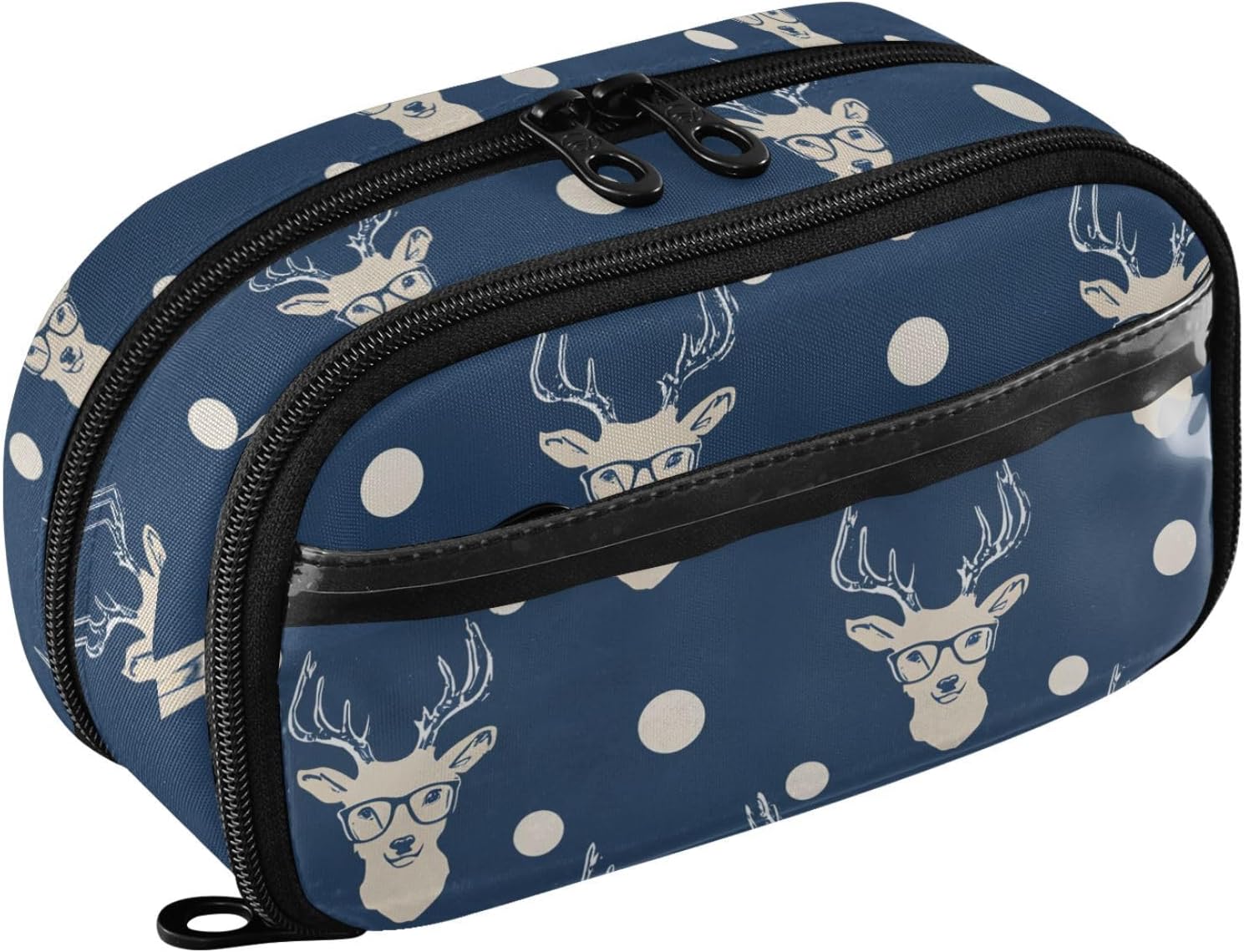 ALAZA Deer Glasses Pattern Large Capacity Pencil Case, Aesthetic Stationery Organizer Bag with Clear PVC Window, High Capacity Pen Pouch with Dividers for School Office Travel