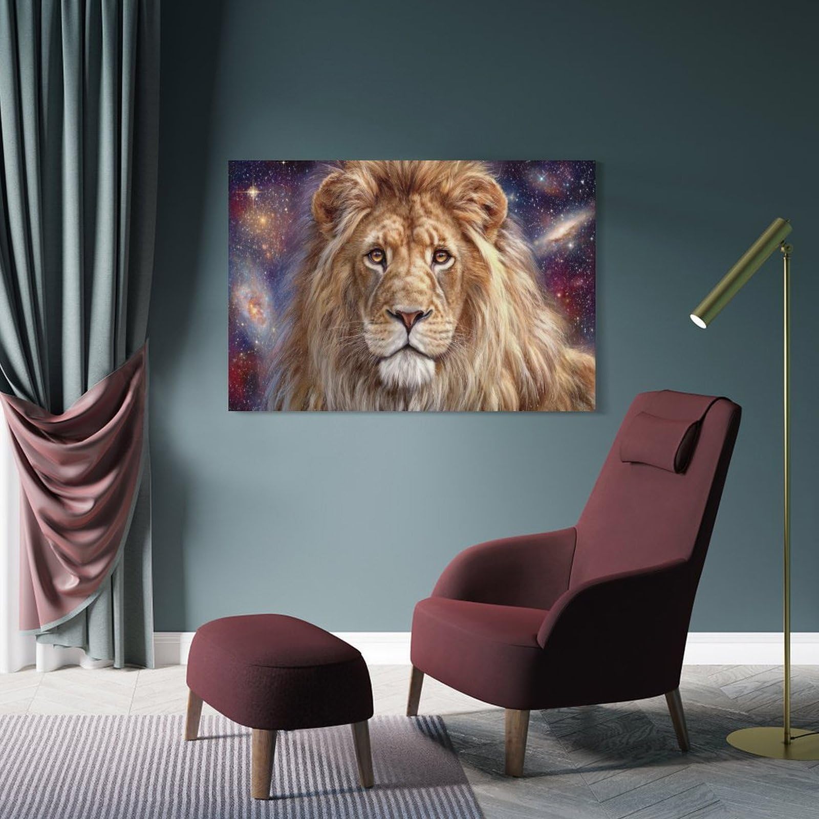 Junmoney Lion in Space Decorative Wall Artwork 08x12inch(20x30cm), for Entrance Spaces, Stair Walls Or Halls, A Stylish Accent for Home Entrances