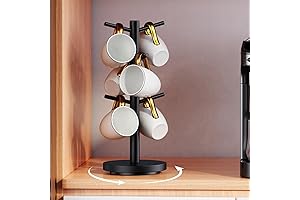 Coffee Mug Holder Tree, 360° Rotated, 6 Hooks, Black