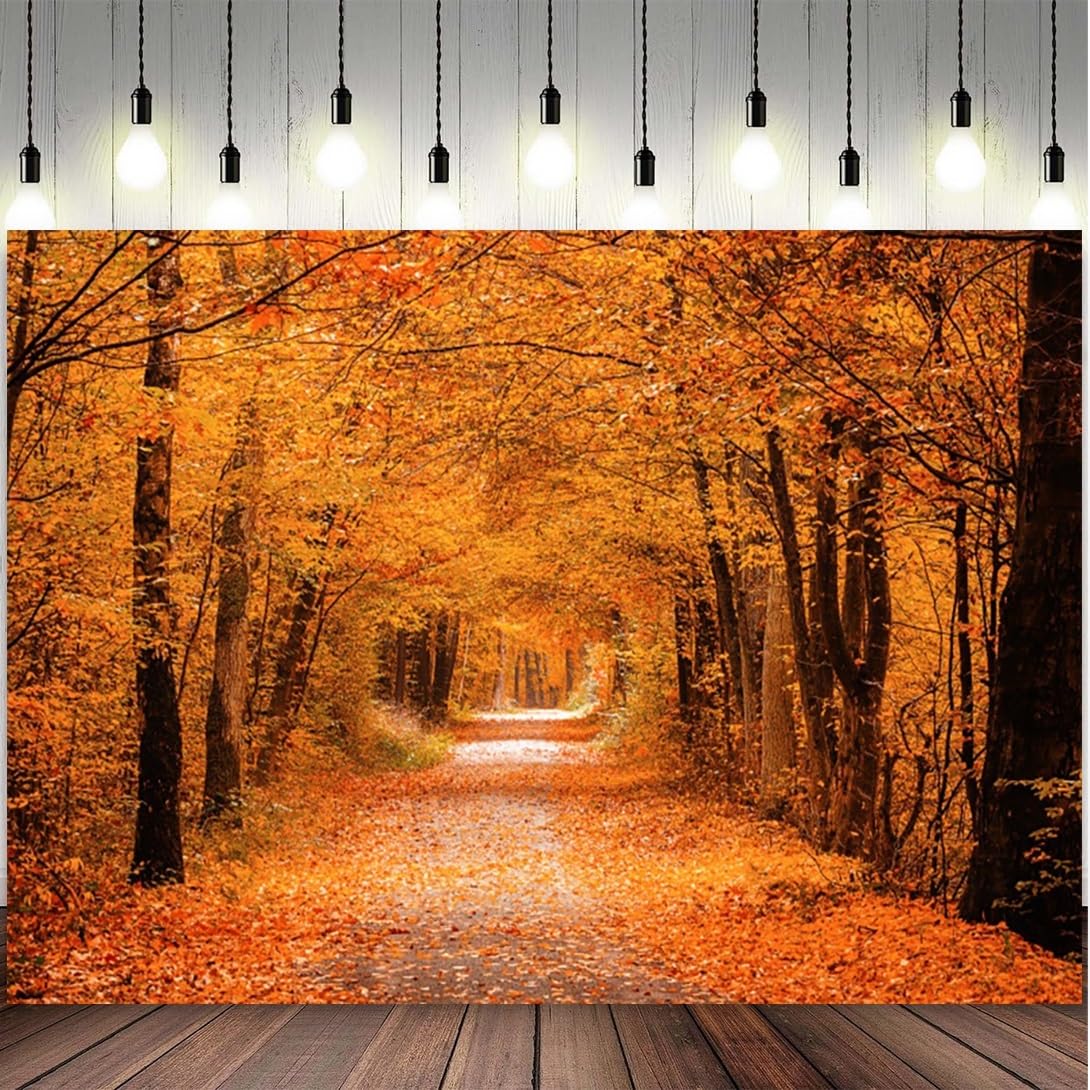 Avezano Fall Backdrop 8x6 FT - Autumn Maple Leaves Forest Photography Background