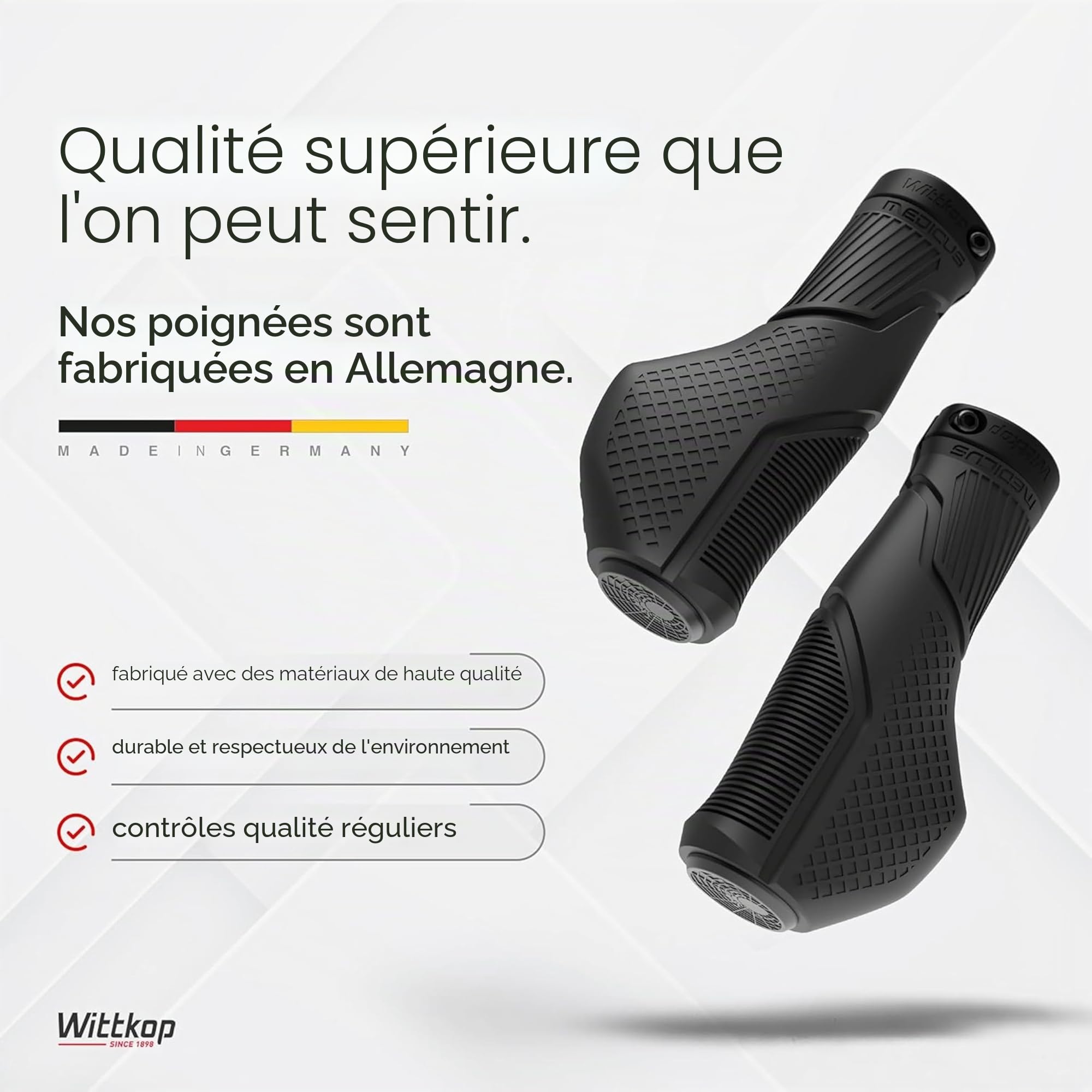 Wittkop Poignées de vélo au Design multizone innovant, fabriquées en Allemagne I Design Ergonomique avec Effet antidérapant, Zones Confort et EFC incluses pour Une adhérence optimisée