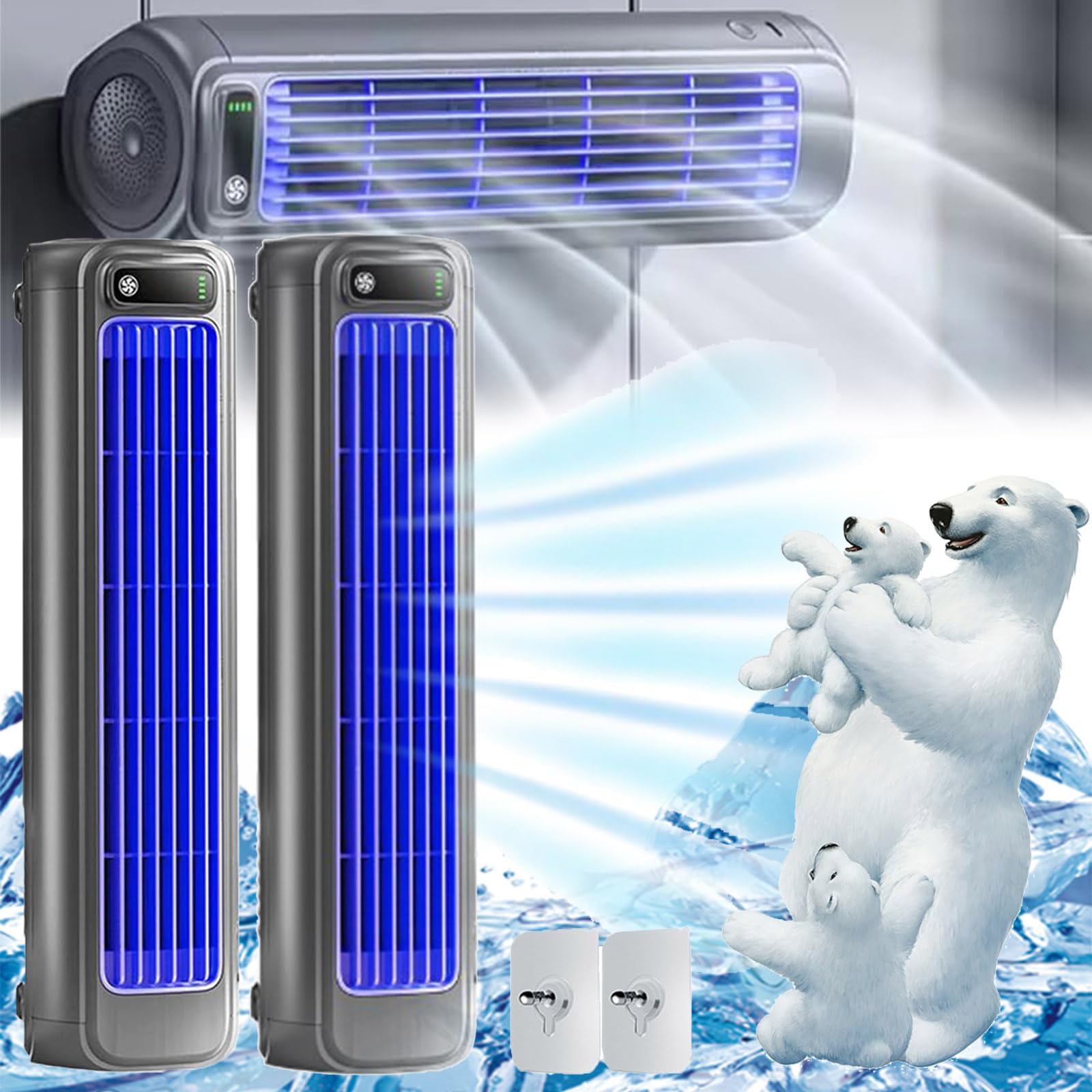 Scumlovy Ace Cooler Air Conditioner, Libiyi Cooling Ace, Shirem Outfany Yodaer 3 Wind Speeds, for Room/Office/Kitchen (Rechargeable-Grey*2)