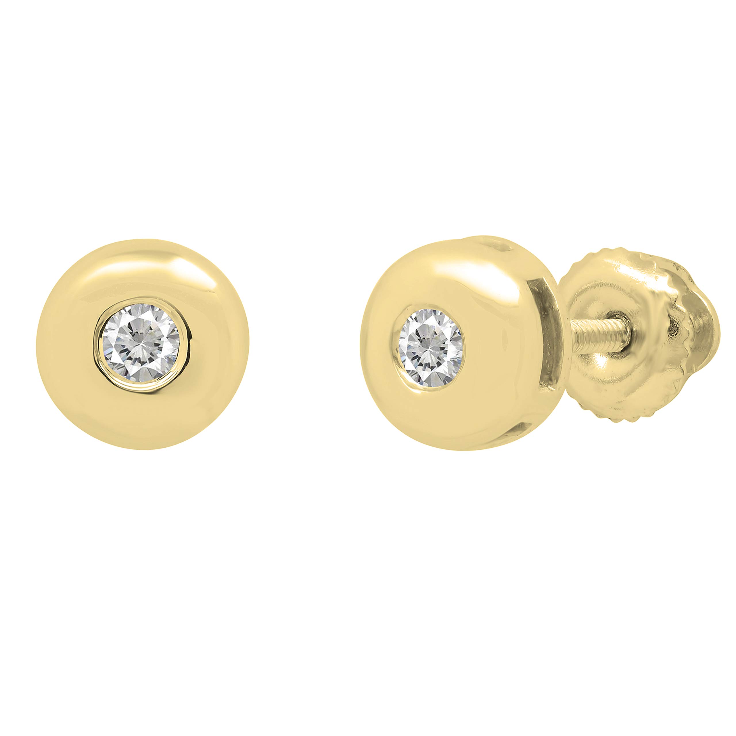 Dazzlingrock Collection Round Lab Created White Sapphire Womens Solitaire Bezel Set Stud Earrings, 10K Solid Yellow Gold