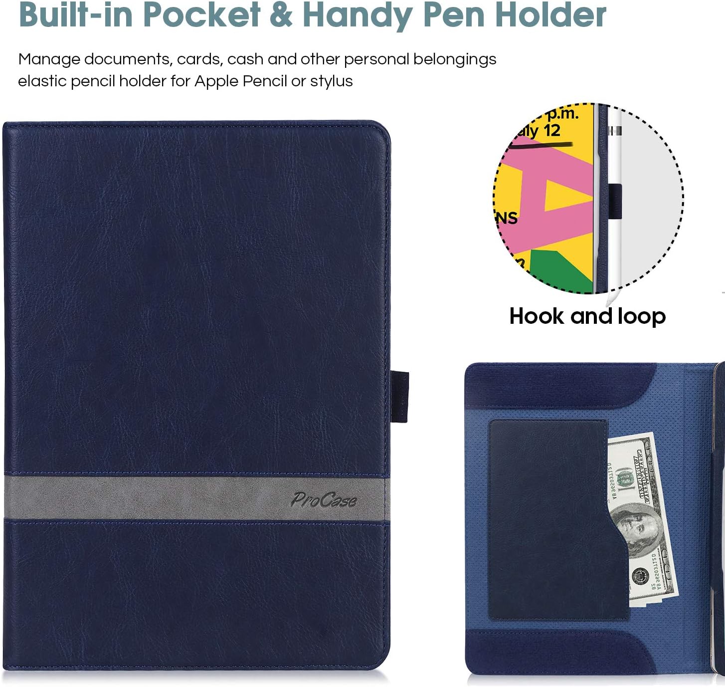 ProCase iPad 10.2 Case 2020 8th Generation / 2019 7th Generation iPad Case, Leather Stand Folio Cover Case with Multi-Angle Viewing and Pencil Holder for 10.2" iPad 8th Gen / 7th Gen -Navy
