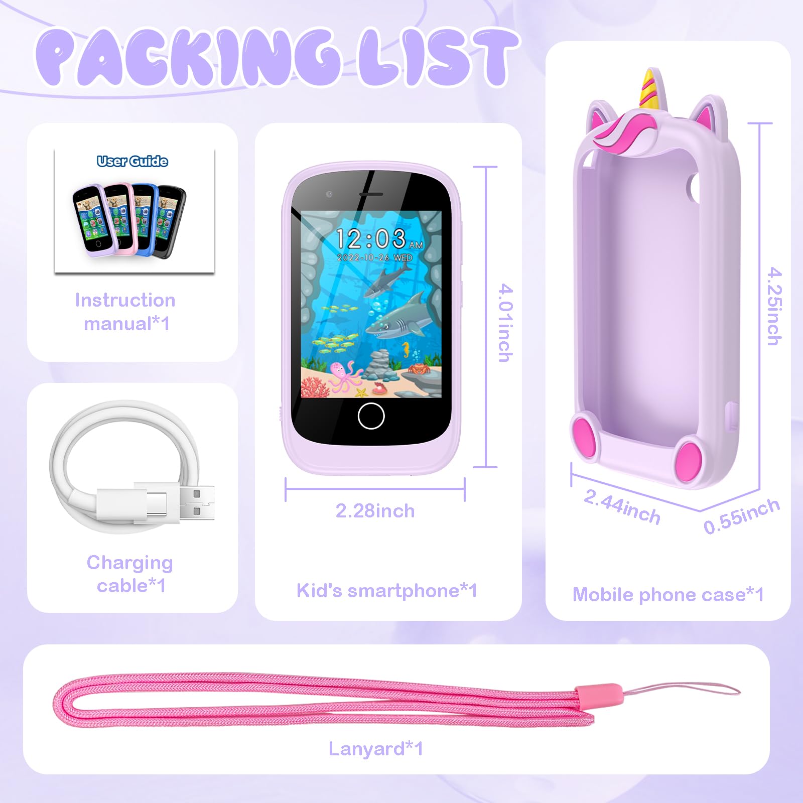 PTHTECHUS Smartphone per Bambini, Cellulare Giocattolo Fiabe Audiolibri Telefono Console Portatili, Giocattoli Elettronici Educativi, Regalo di Compleanno per Bambini, Viola