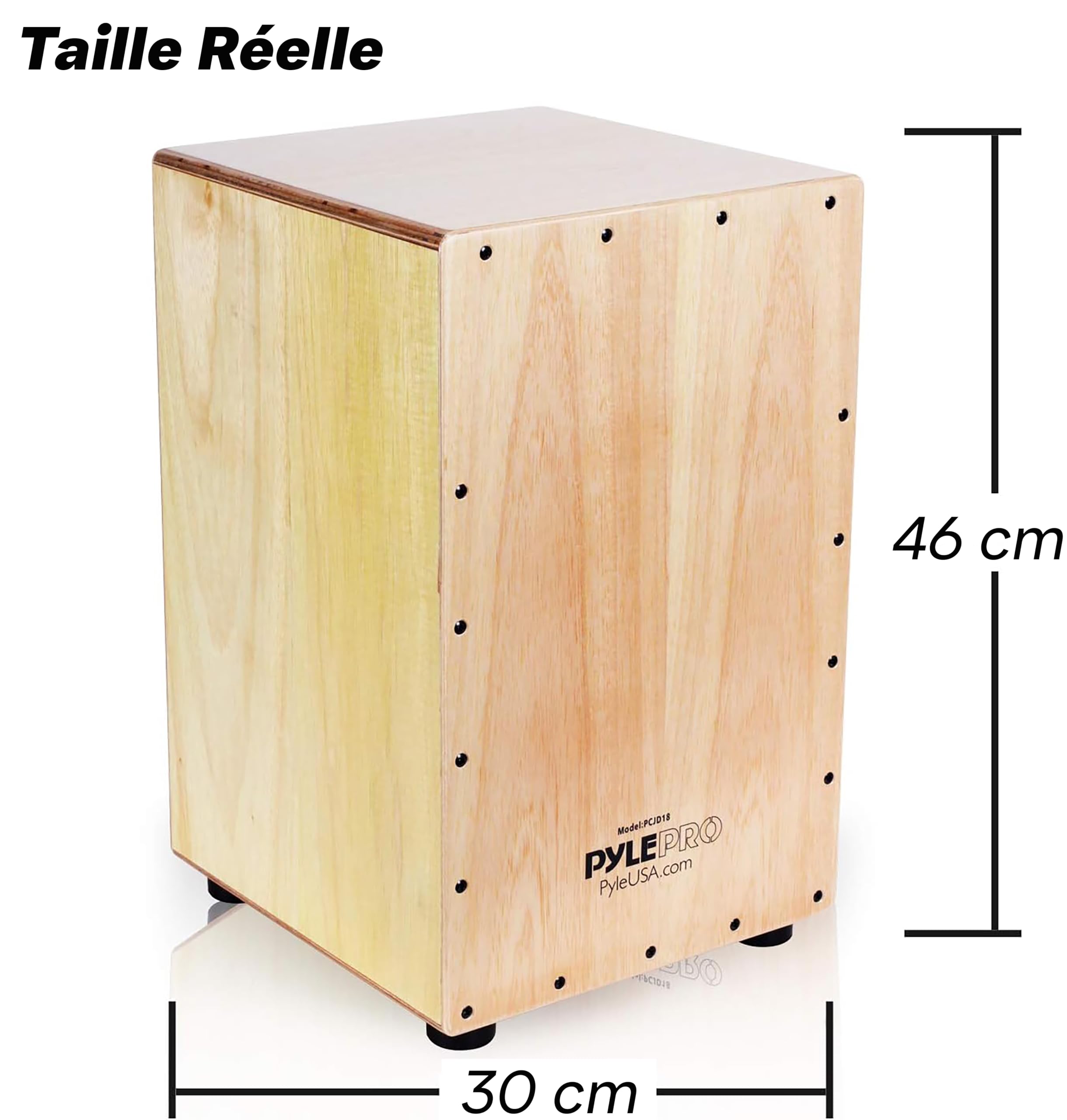 Pyle Cajón Compact Acoustique en Bois de Bouleau avec Cordes de Guitare Internes - Caisse à Percussions avec Son de Basse Profonde, Claquement Classique et Crépitement