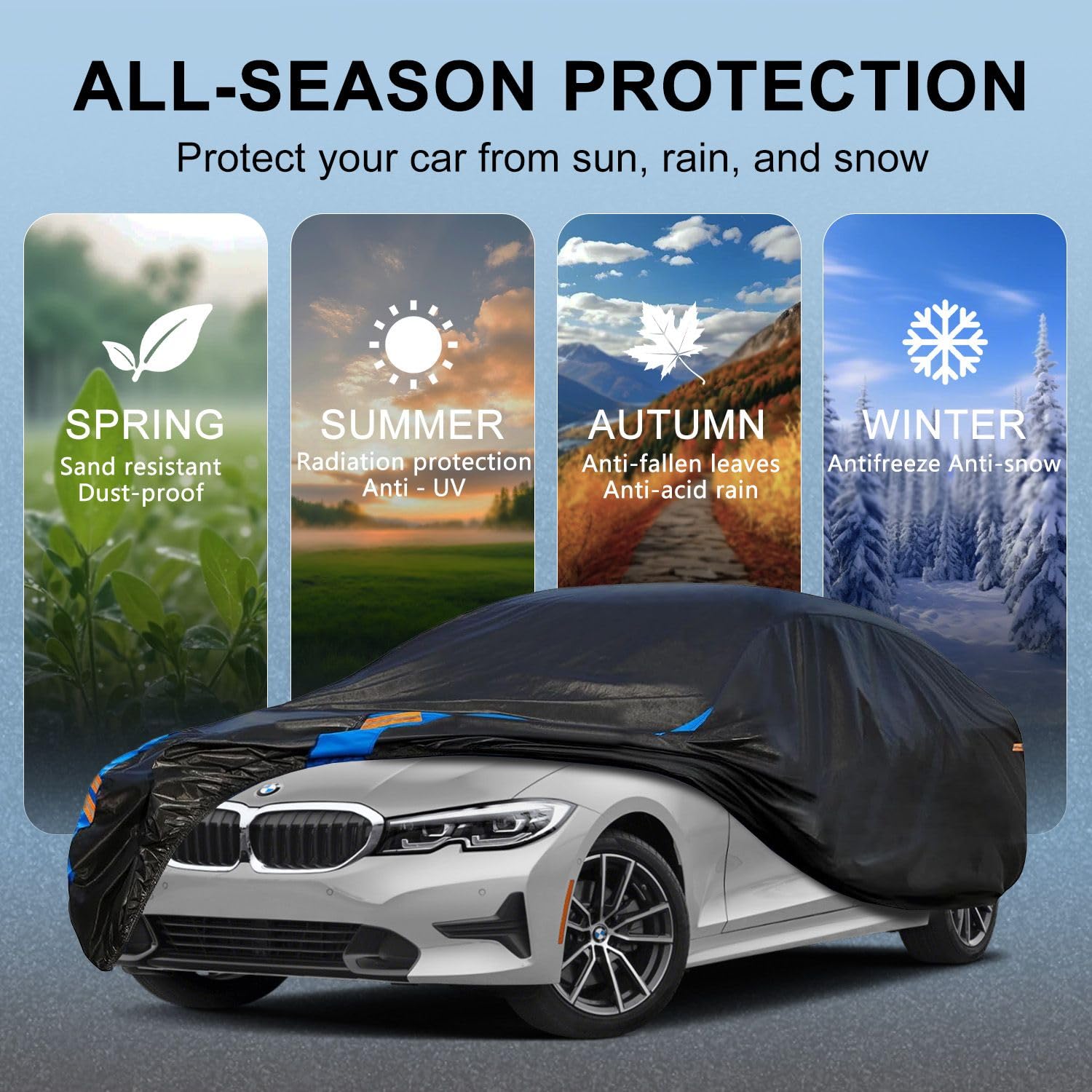 Molebt Car Cover Waterproof All Weather for Automobiles Full Exterior Covers for Sedan Coupe 186-193 inch Universal Fit — view 6
