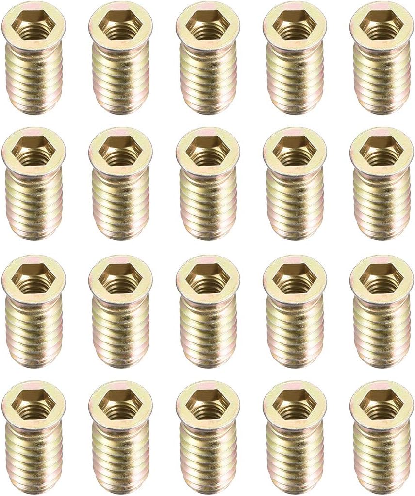 sourcing map Wood Furniture M8x25mm Threaded Insert Nuts Interface Hex Socket Drive 20pcs