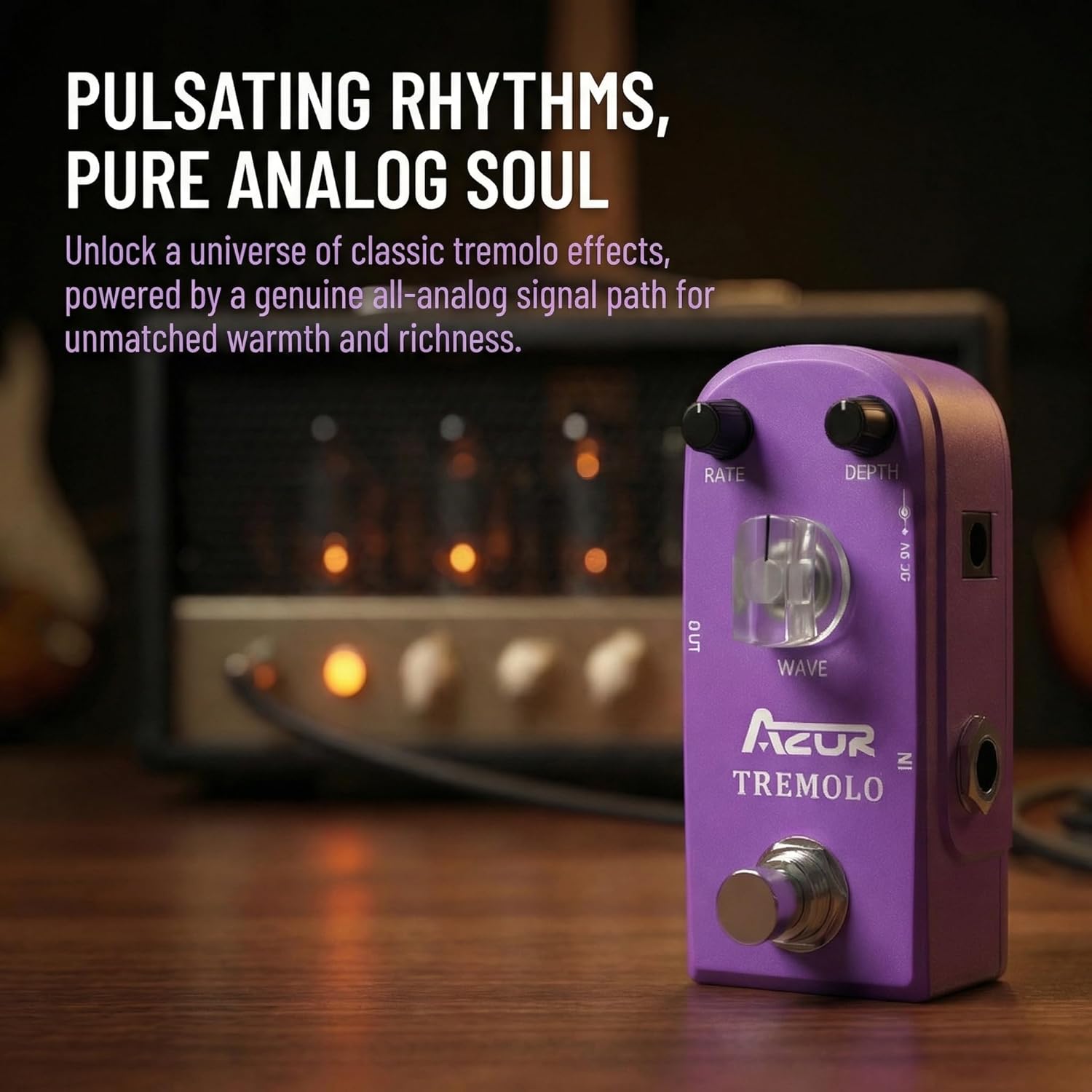 AZOR Tremolo Guitar Effect Pedal Analog Tremolo Pedal for Electric Guitar True Bypass Aluminium alloy case