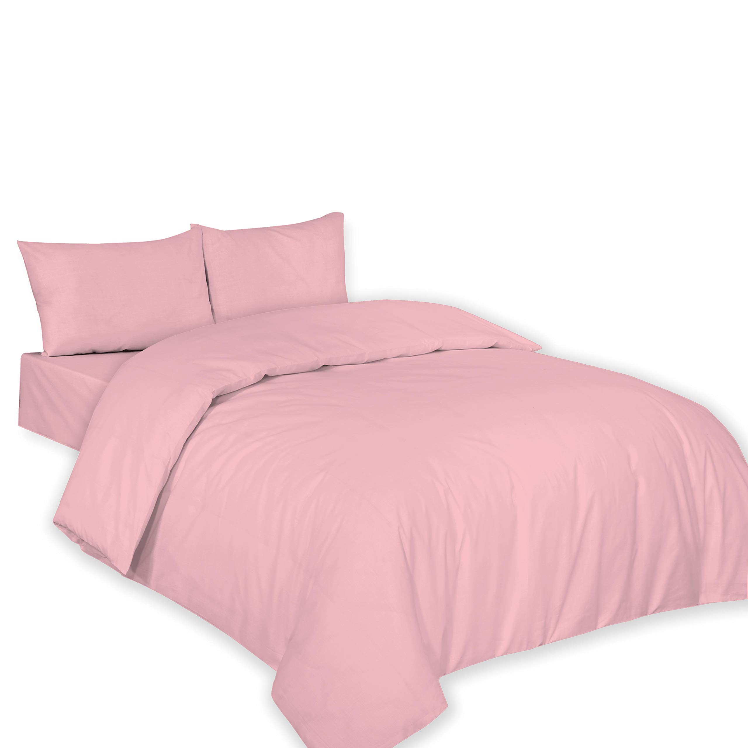 ARLINENS Plain Dyed Duvet Quilt Cover Bedding Set With Pillowcase in following colours and Sizes (Double, Pink)