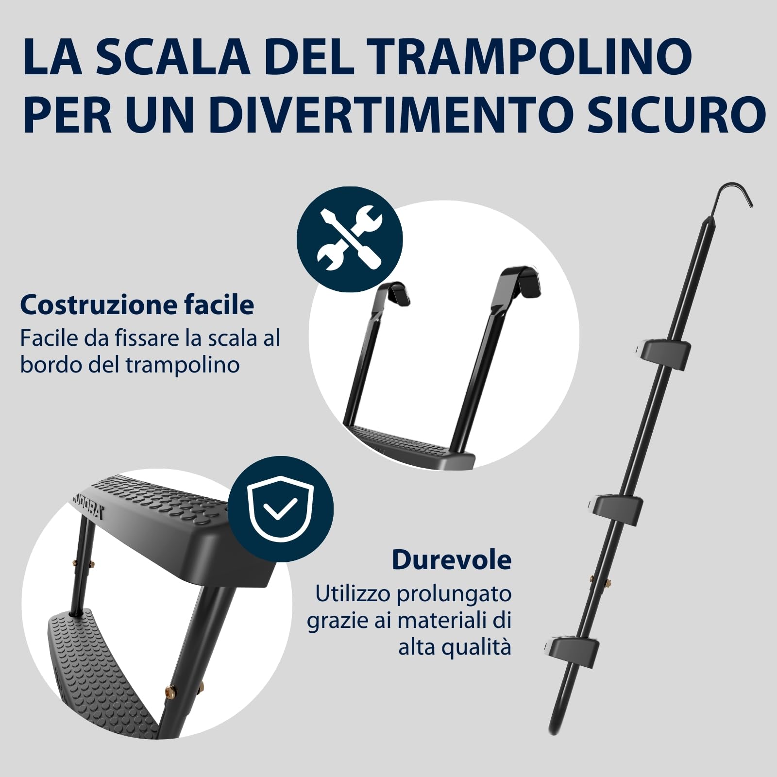 HUDORA Scaletta Universale - scaletta per Trampolino Antiscivolo con scalini Larghi - scaletta di Sicurezza Regolabile per Il Trampolino - Scala di Alta qualità e Resistente ai Raggi UV